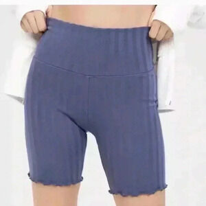 Aerie High Rise Groove Ribbed Biker Shorts Blue Size Medium